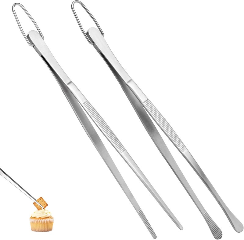 U-Taste 18/8 Stainless Steel Cooking Tweezer: 20.4cm Flexible Food Grade Metal Kitchen Tong, Seamless-Welding Sturdy for Grilling, Frying, Plating, Serving, Turning, Roasting (2Pack, Siver) - Image 1