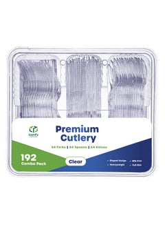 Comfy Package Comfy Package [192 Combo Pack] Premium Heavyweight Disposable Clear Plastic Silverware - 64 Forks, 64 Spoons, 64 Knives, plastic utensils, Cutlery Set for Parties, Events, and Catering  - Image 1