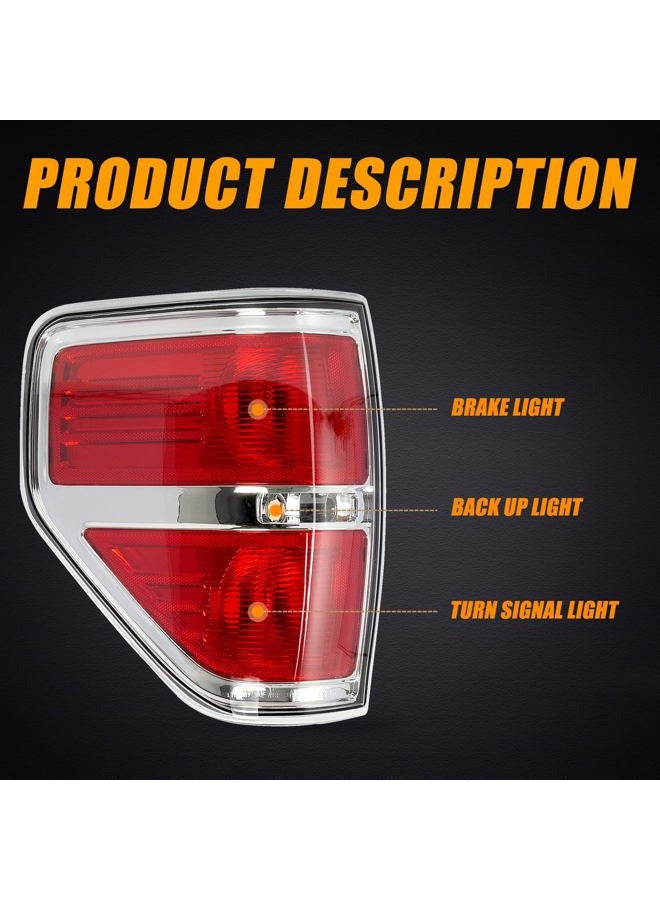 RANSOTO F150 Tail Light Compatible With Ford F150 F-150 2009 2010 2011 2012 2013 2014 Left Driver Side Brake Light - Chrome Trim - Image 3