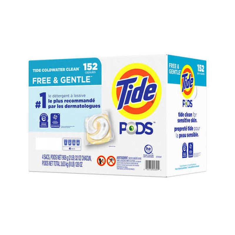 Tide PODS Liquid Laundry Detergent Pacs Free & Gentle 152-count, LARGE, White - Image 2