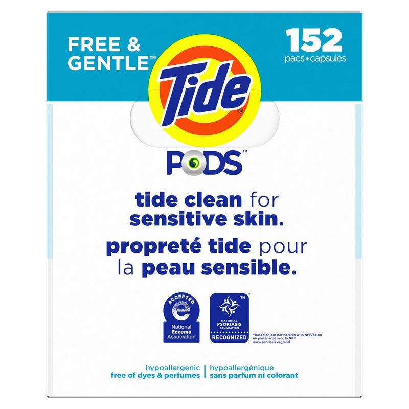 Tide PODS Liquid Laundry Detergent Pacs Free & Gentle 152-count, LARGE, White - Image 3