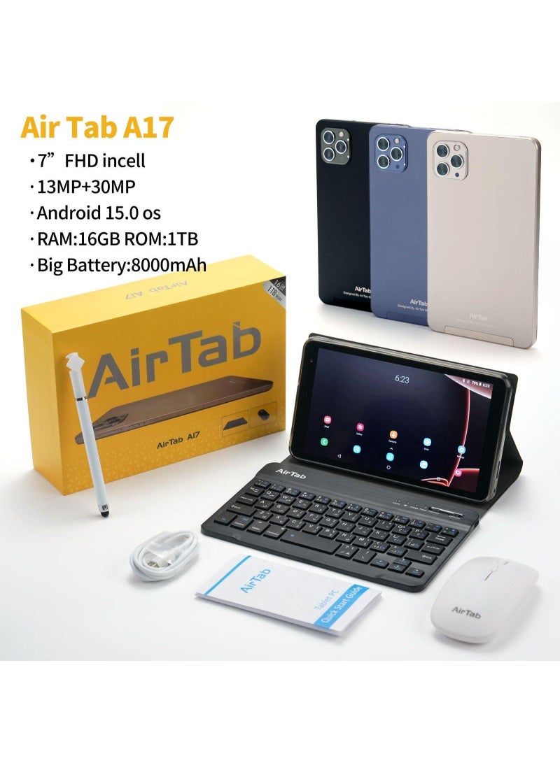 AirTab تابلت ذكي أير تاب A17 بنظام أندرويد مع شاشة عالية الدقة | تصميم خفيف ونحيف | شريحة مزدوجة 4G LTE + اتصال واي فاي | مثالي للدراسة والعمل والترفيه | عمر بطارية طويل | شاشة تعمل باللمس | دعم لوحة مفاتيح عربية/إنجليزية | رمادي - Image 2