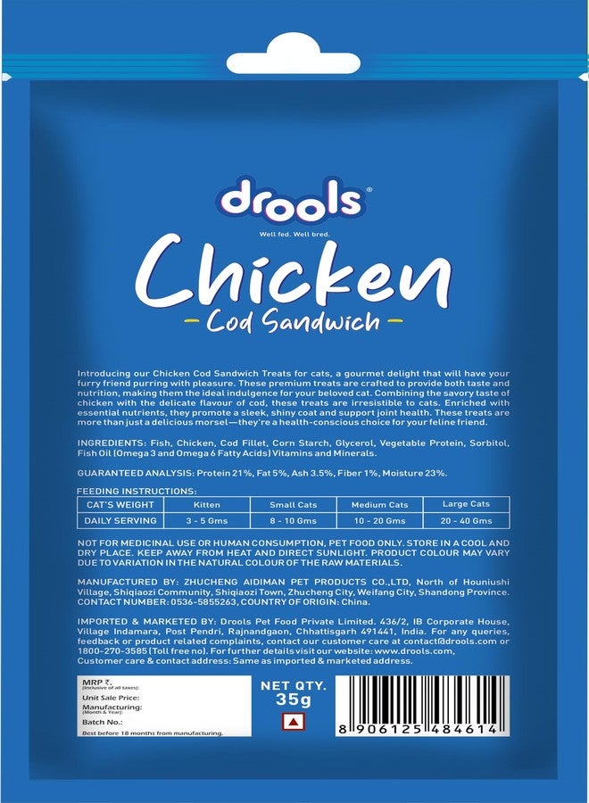 Drools Cod Fish Sandwich Cat Treats Stick, 35 g | Made with Real Chicken & Cod Fish | High Protein Training Treat | for Kitten & Adult Cats - Image 2