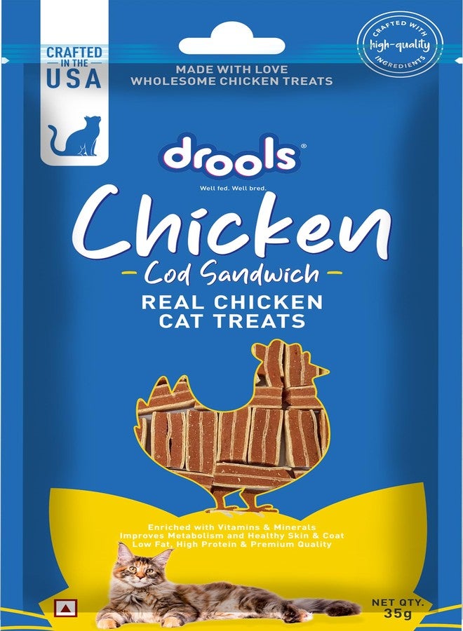 Drools Cod Fish Sandwich Cat Treats Stick, 35 g | Made with Real Chicken & Cod Fish | High Protein Training Treat | for Kitten & Adult Cats - Image 1