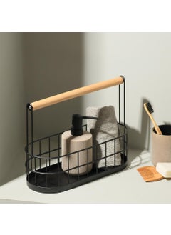 Enhabit Enhabit Wire Oval Caddy with Wooden Handle Organizer for Napkin Spice Salt and Pepper Shakers Cutlery Holder for Kitchen Dining Table Multipurpose Storage Use Sturdy Metal Construction Black  - Image 3