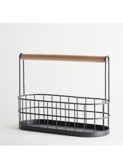 Enhabit Enhabit Wire Oval Caddy with Wooden Handle Organizer for Napkin Spice Salt and Pepper Shakers Cutlery Holder for Kitchen Dining Table Multipurpose Storage Use Sturdy Metal Construction Black  - Image 2