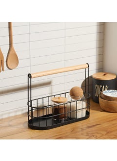 Enhabit Enhabit Wire Oval Caddy with Wooden Handle Organizer for Napkin Spice Salt and Pepper Shakers Cutlery Holder for Kitchen Dining Table Multipurpose Storage Use Sturdy Metal Construction Black  - Image 5