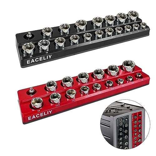 EACELIY 1/2" Magnetic Socket Organizer Set, 2-Piece SAE & Metric Socket Holder Kit,，Tools tray， holds 35 Deep and Shallow 1/2" Sockets, attaches to steel box/tool cart (sockets not included) - Image 1