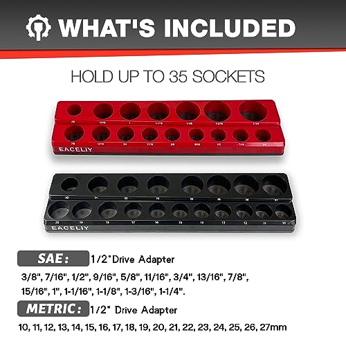 EACELIY 1/2" Magnetic Socket Organizer Set, 2-Piece SAE & Metric Socket Holder Kit,，Tools tray， holds 35 Deep and Shallow 1/2" Sockets, attaches to steel box/tool cart (sockets not included) - Image 2