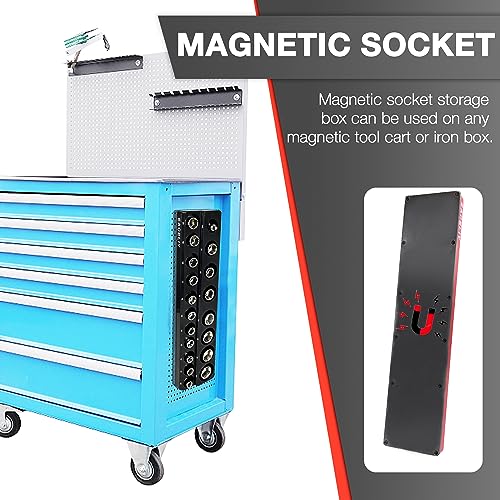 EACELIY 1/2" Magnetic Socket Organizer Set, 2-Piece SAE & Metric Socket Holder Kit,，Tools tray， holds 35 Deep and Shallow 1/2" Sockets, attaches to steel box/tool cart (sockets not included) - Image 4