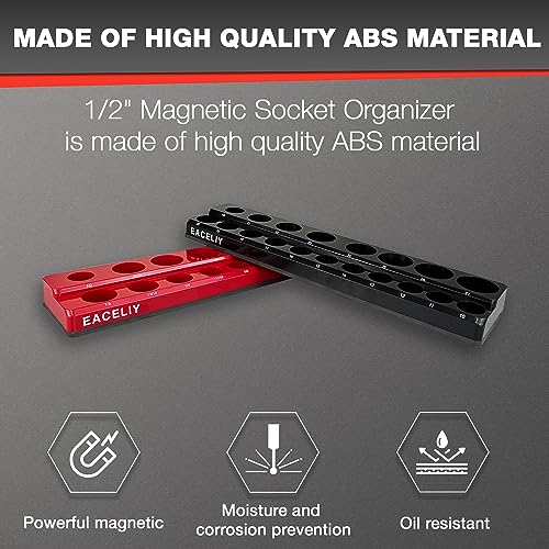 EACELIY 1/2" Magnetic Socket Organizer Set, 2-Piece SAE & Metric Socket Holder Kit,，Tools tray， holds 35 Deep and Shallow 1/2" Sockets, attaches to steel box/tool cart (sockets not included) - Image 3