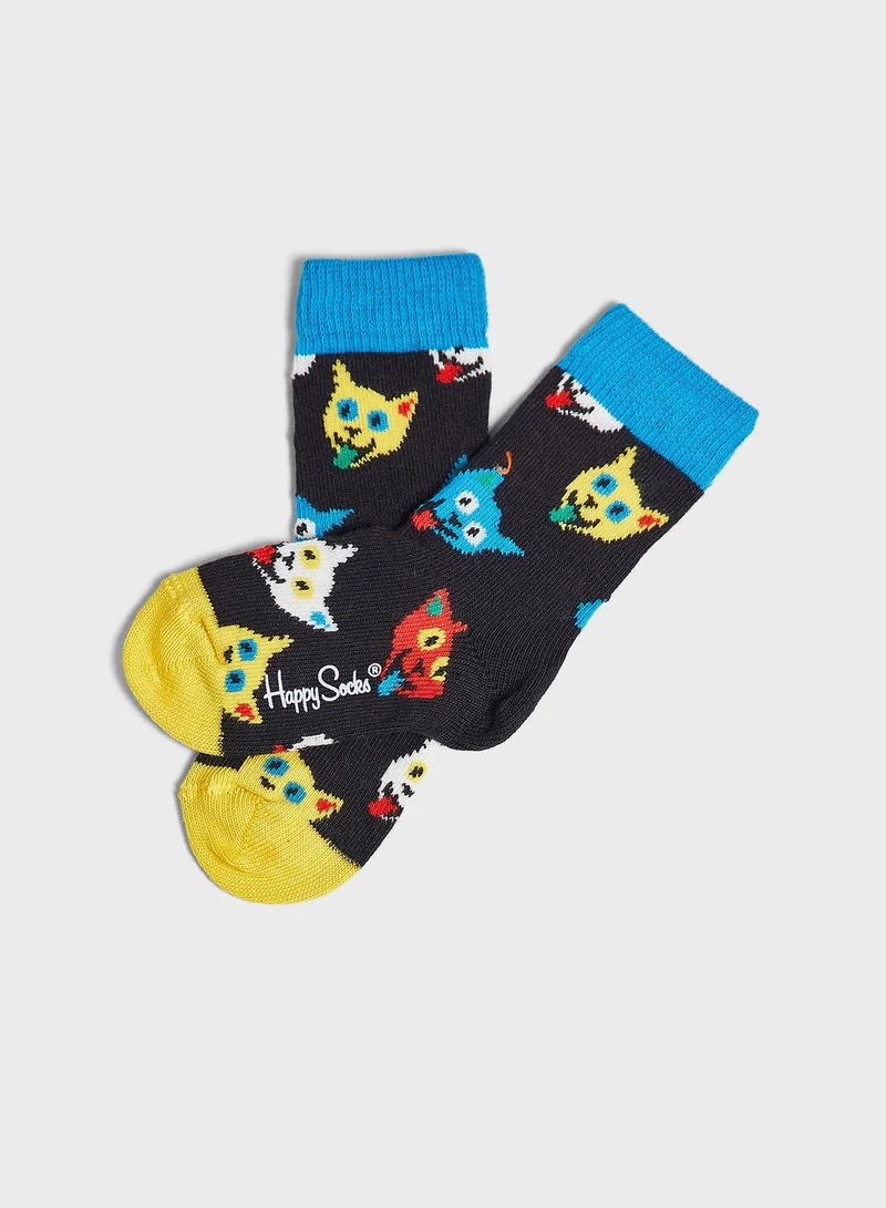 Happy Socks Kids 2 Pack Cat And Dog Crew Socks