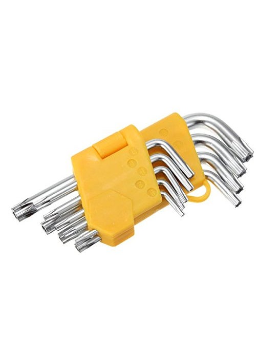 Xtremepower XTREMEPOWER 9 Pcs Silver Tone Metal TorxStar Allen Key Set with Hole from T10T50  - Image 1