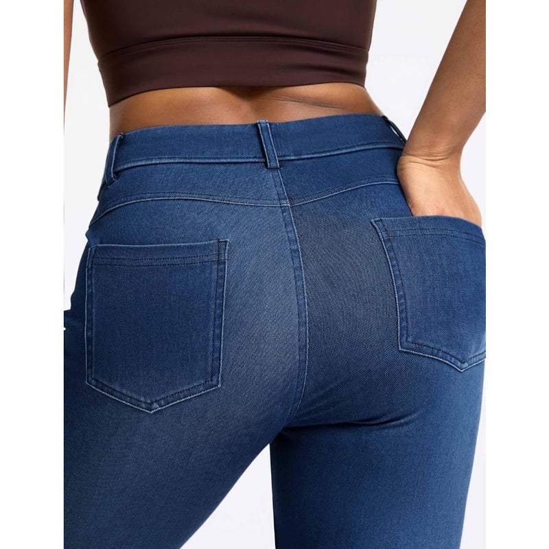 Gym workout leggings: stretchy denim jeggings in classic blue, soft cotton-blend fabric with high waist and squat-proof design for comfort and flexibility - Image 5