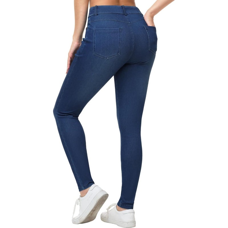 Gym workout leggings: stretchy denim jeggings in classic blue, soft cotton-blend fabric with high waist and squat-proof design for comfort and flexibility - Image 1