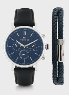 TOMMY HILFIGER Leather Braided Bracelet Analog Watch Gift Set  - Image 1