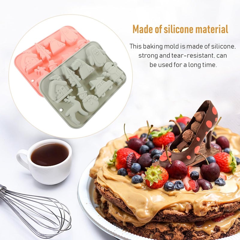2pcs Christmas Themed Silicone Pastry Molds with Penguin, Reindeer, and Car Shapes, Food-grade Flexible Candy Baking Mold for Chocolate, Muffins, and Holiday Desserts, Blue - Image 3
