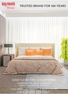 Raymond Raymond Home Queen Flat Sheet Bedsheet 200 Thread Count Luxurious Mercerized 100% Cotton Bedding Printed Pre Shrunk Percale Finish Skin Safe Bed Linen and 2 Pillow Case  (229 * 254 CM)  - Image 1