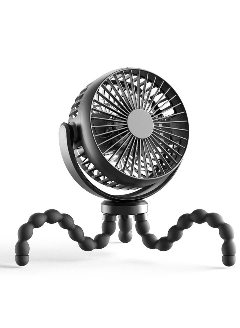 Baby Stroller Fan 5200mAh Oscillating Mini Portable Fan With Lights 3 Speeds Battery Operated 360° Rotate Flexible Tripod Small Clip On Fan Handheld Desk Fan For Car Seat Crib Travel Black - Image 2