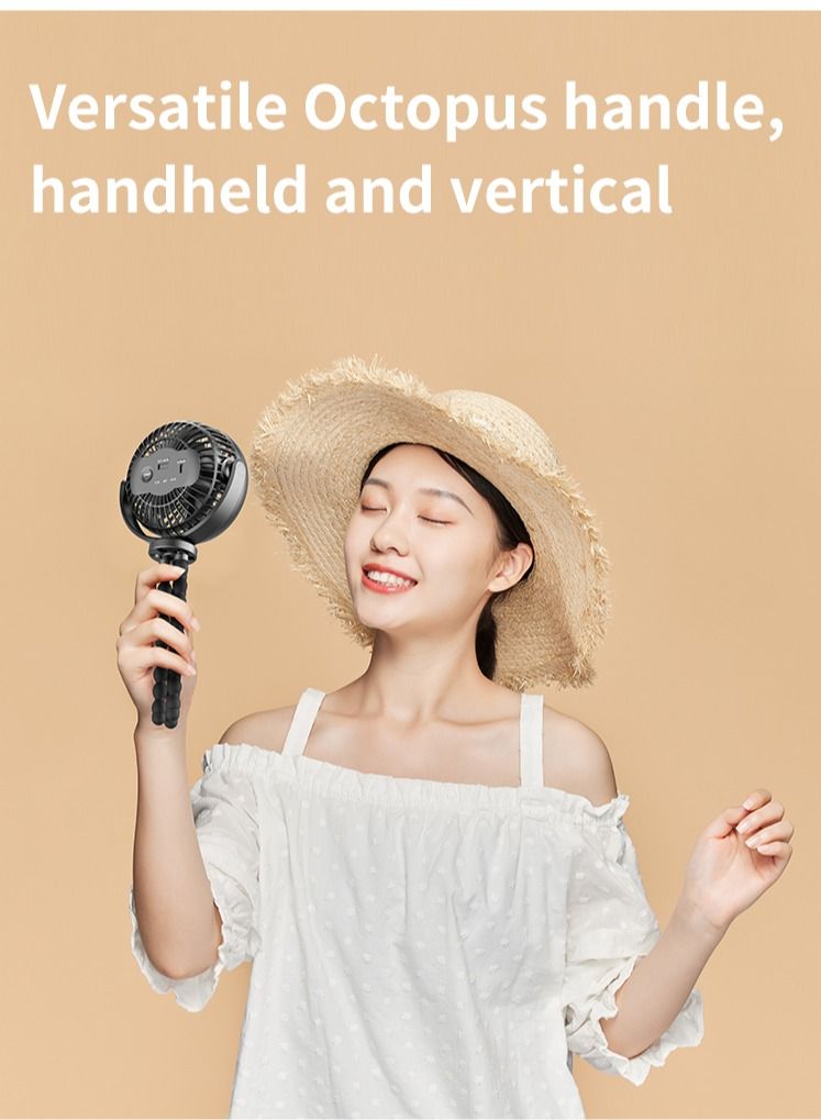 Baby Stroller Fan 5200mAh Oscillating Mini Portable Fan With Lights 3 Speeds Battery Operated 360° Rotate Flexible Tripod Small Clip On Fan Handheld Desk Fan For Car Seat Crib Travel Black - Image 5