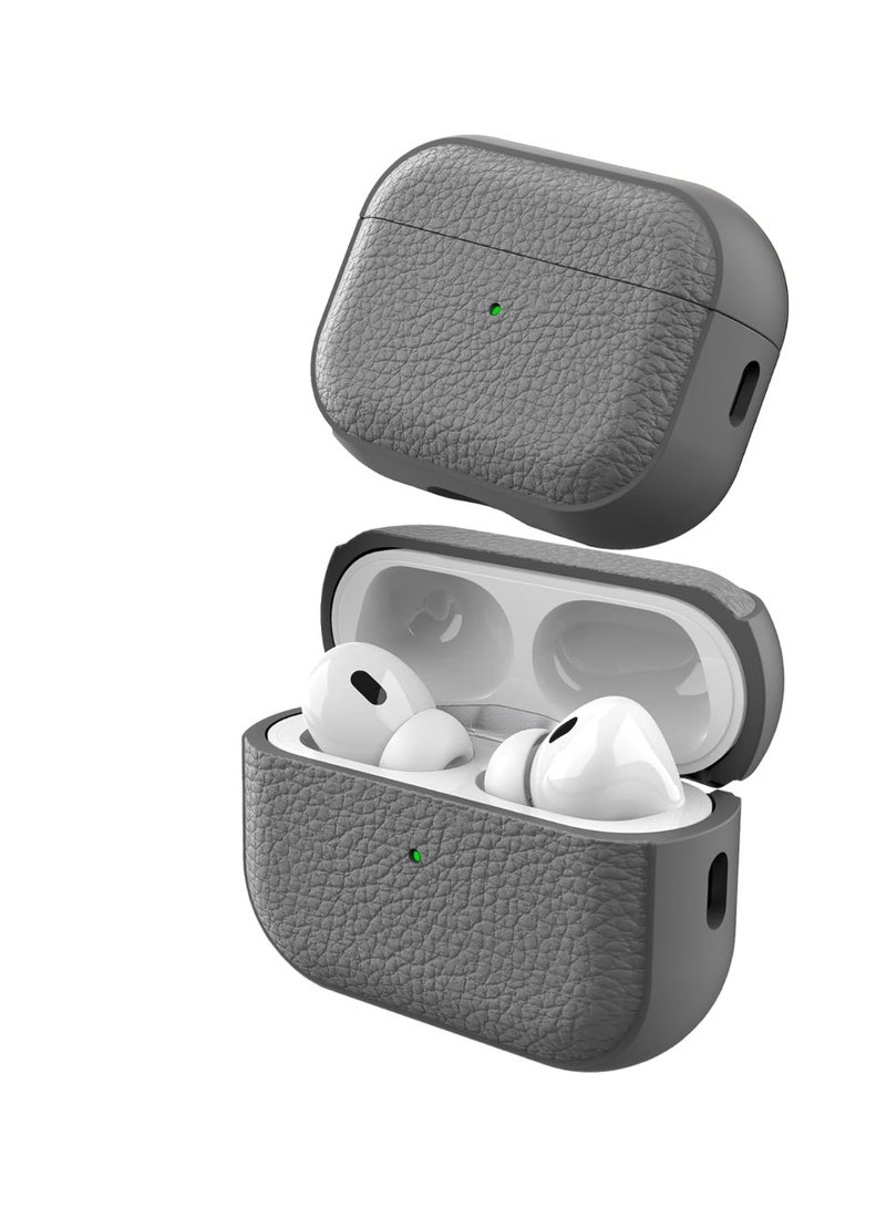 حافظة متوافقة مع سماعات AirPods Pro 2، حافظة جلدية بتصميم ملمس مع حزام يد، مقاومة للسقوط والصدمات (رمادي) - Image 1