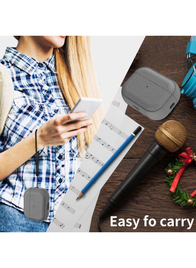 حافظة متوافقة مع سماعات AirPods Pro 2، حافظة جلدية بتصميم ملمس مع حزام يد، مقاومة للسقوط والصدمات (رمادي) - Image 3