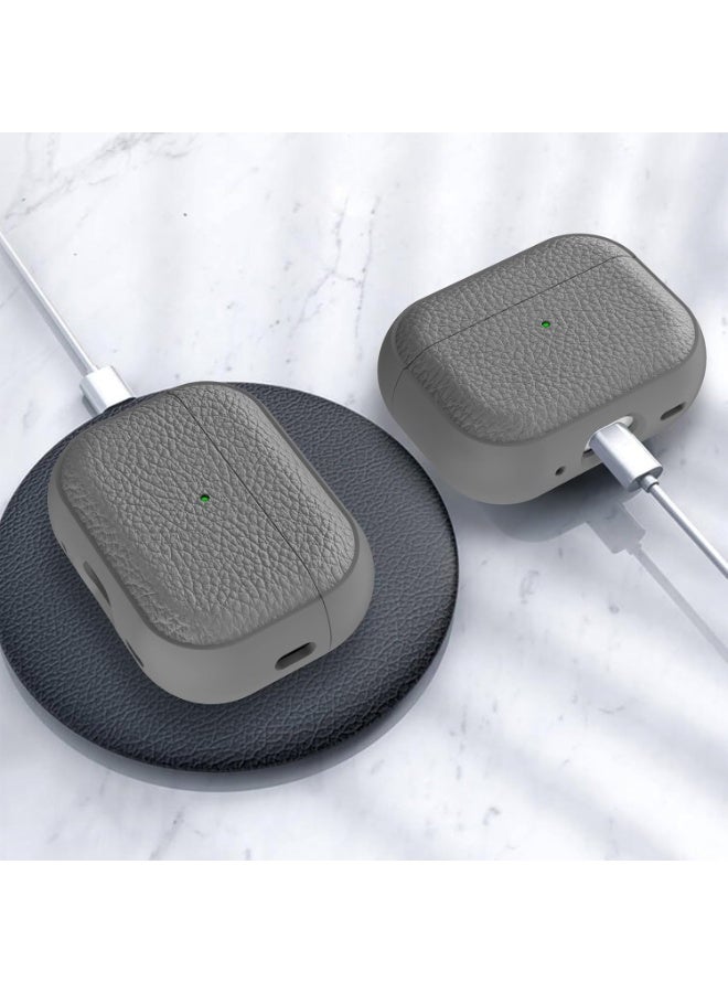 حافظة متوافقة مع سماعات AirPods Pro 2، حافظة جلدية بتصميم ملمس مع حزام يد، مقاومة للسقوط والصدمات (رمادي) - Image 4