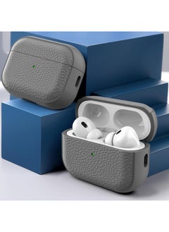 Generic Case Compatible with AirPods Pro 2 Leather Touch Design Protective Case with Hand Strap, Drop-Resistant, Shockproof (Grey)  - Image 2