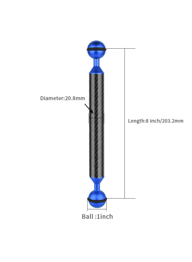 BGNing One Inch Double Ball Head Ultra Light Carbon Fiber Lamp Arm Diameter 20.8mm Diving Extension Accessories-Color:8 "-Blue  - Image 1