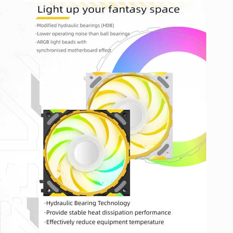 120mm White Computer Case Fan: Automatic PWM Speed Control - HDB Bearing Silent Operation ARGB Cooling Fan for Gaming PCs & Intense Computing Tasks - Image 5