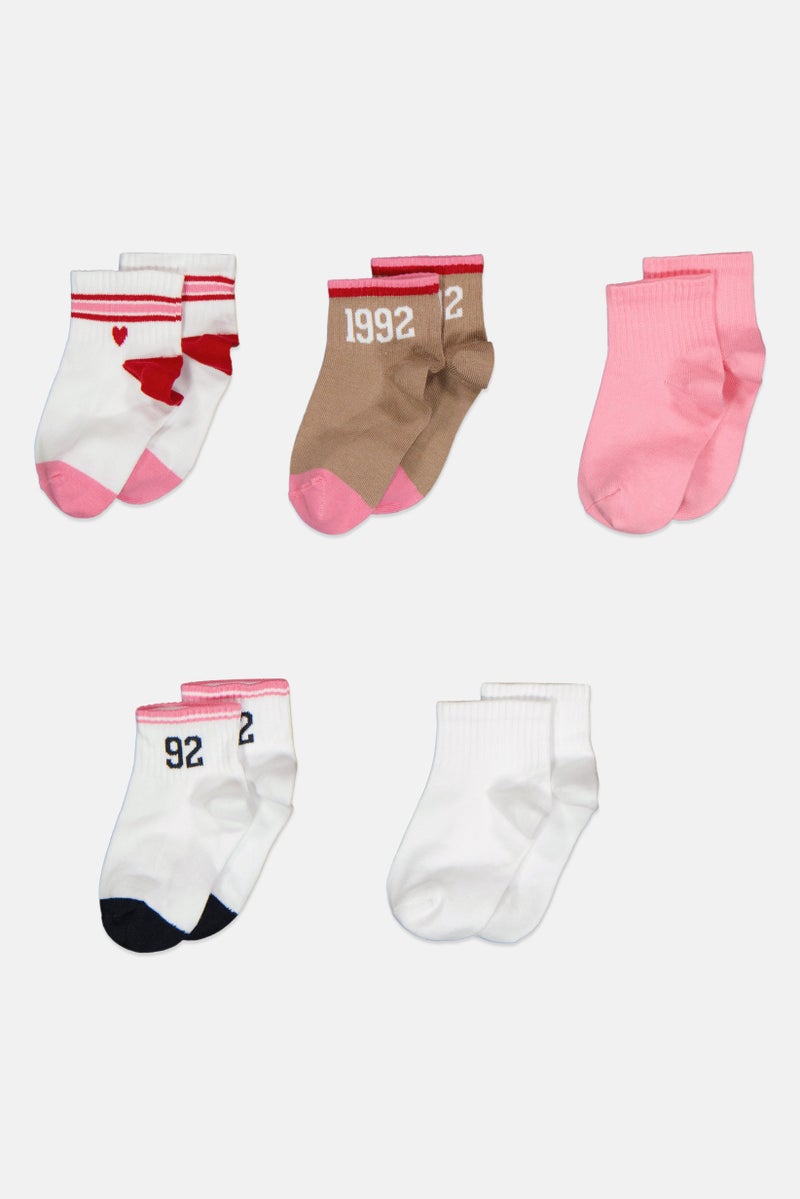 bebe Kids Girl 5 Pairs Graphic Print Quarter Socks, Multicolor - Image 3