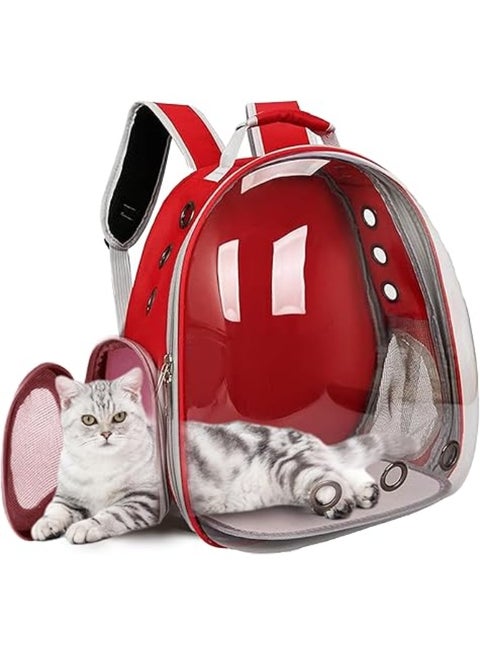 Cat Carrier Bubble Bag, Transparent Breathable Capsule Backpack, Pet Convenient Carrier Bag for Small and Medium Cats Dogs. Hiking, outdoor use (Red)