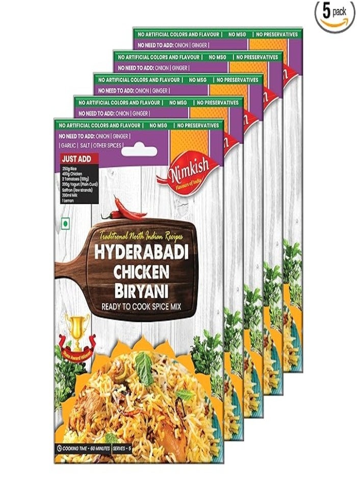 Nimkish Hyderabadi Chicken Biryani Masala Pack of 5 (40g each), Ready to Cook Spice Mix, Authentic Taste