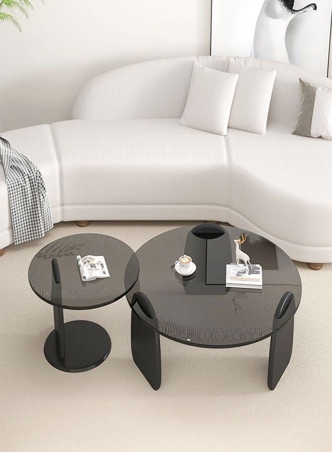 fashionhome Set of 2 Modern Design Stylish Luxury Round Edges Tempered Glass and Premium Wood Coffee Table Side Table Center Table for Living Room Bedroom Home Offices Furniture 80x33 and 50x39 cm - Image 5
