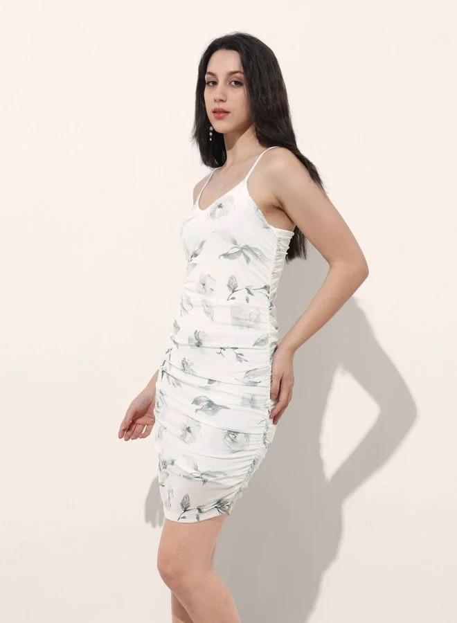 Freehand  Women Regular Fit Floral Printed Sweetheart Neck Sleeveless Gathered Dress for Women | Best Price UAE
