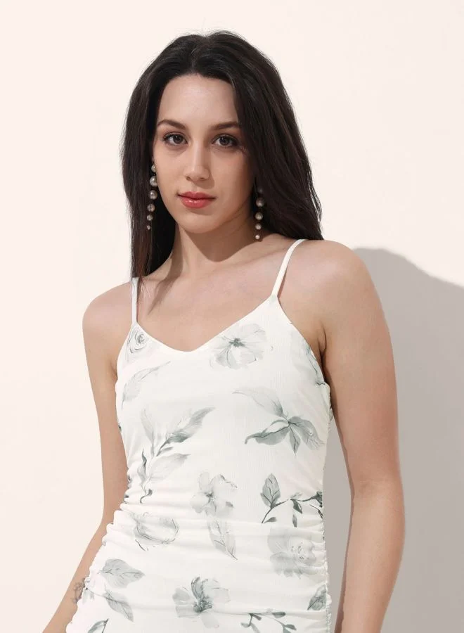 Freehand  Women Regular Fit Floral Printed Sweetheart Neck Sleeveless Gathered Dress for Women | Best Price UAE