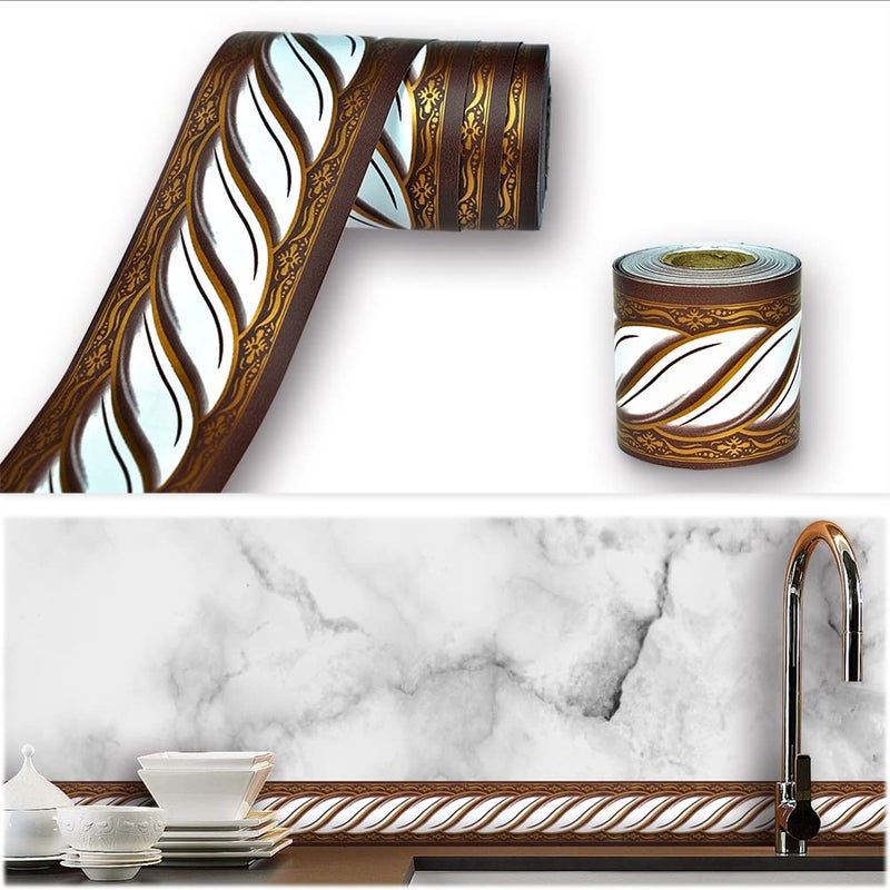 Y015 Peel and Stick Wallpaper Border BrownWhite Removable Self Adhesive Abstract Damask Wall Border Decorative Molding for Bathroom Kitchen Home Decor 2x328ft