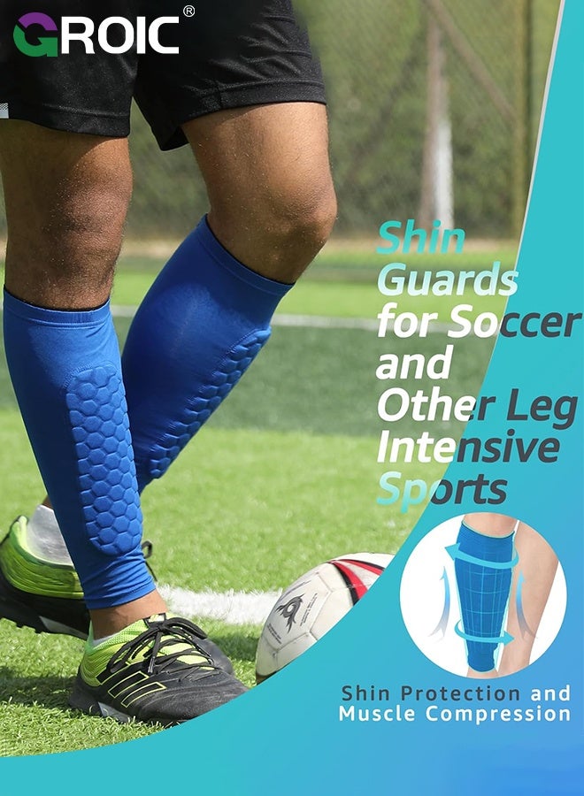 GROIC 2PCS Soccer Shin Guards Padded Calf Compression Sleeves Supports for Shin Splint,Calf Pads,Calf Brace for Football Basketball Volleyball Running Baseball - Image 2