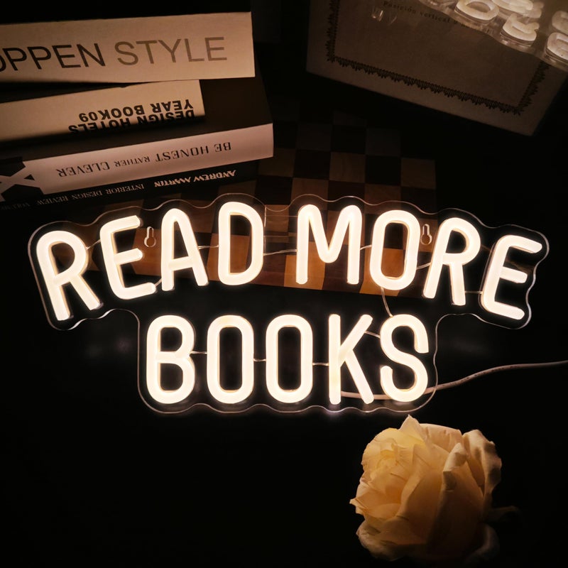 VIKLIU Read More Books Neon Sign Dimmable Book LED Light up Sign for Bedroom Bookstore Reading Room Library Museum Study Room Classroom Wall Decor USB Powered Kids Gifts (15"*6.3") - Image 2