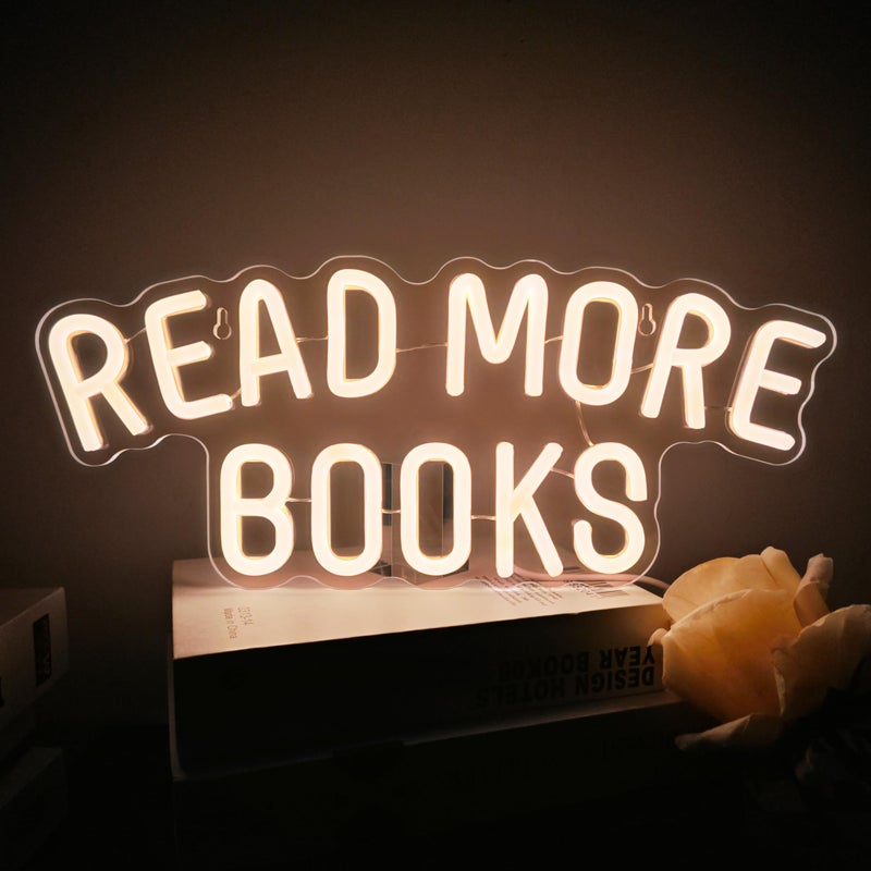 VIKLIU Read More Books Neon Sign Dimmable Book LED Light up Sign for Bedroom Bookstore Reading Room Library Museum Study Room Classroom Wall Decor USB Powered Kids Gifts (15"*6.3") - Image 1