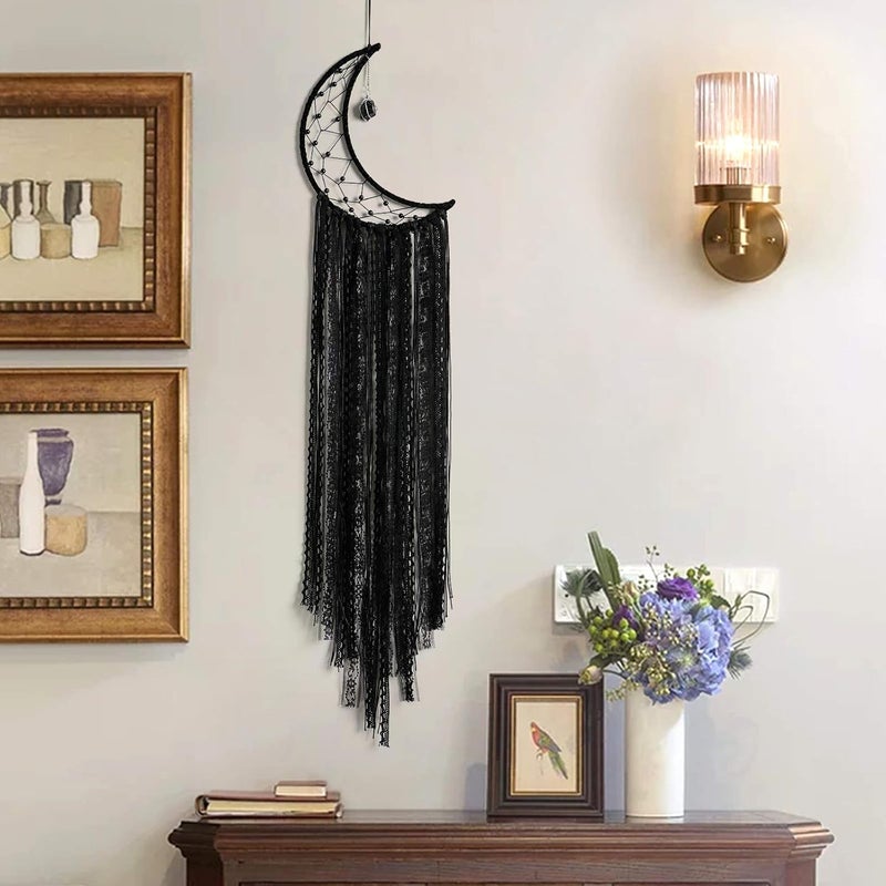 Alynsehom Dream Catcher Black Moon Dream Catchers with Crystal Stone, Handmade Gothic Wall Hanging, Witchy Woven Boho Decor for Bedroom Bohemian Home Decoration Ornament Craft Gift (Black) - Image 3
