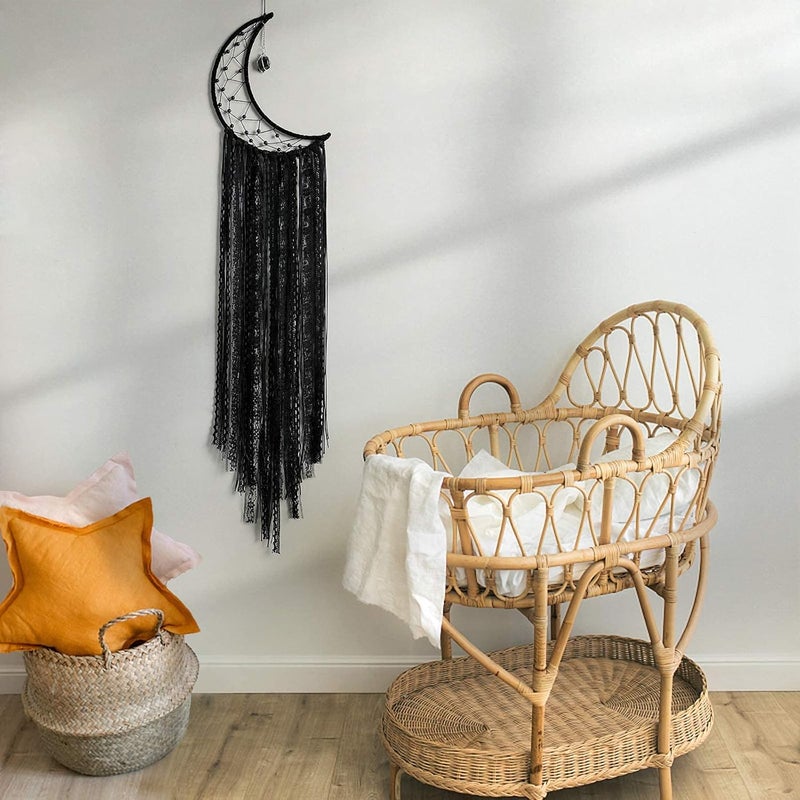 Alynsehom Dream Catcher Black Moon Dream Catchers with Crystal Stone, Handmade Gothic Wall Hanging, Witchy Woven Boho Decor for Bedroom Bohemian Home Decoration Ornament Craft Gift (Black) - Image 2
