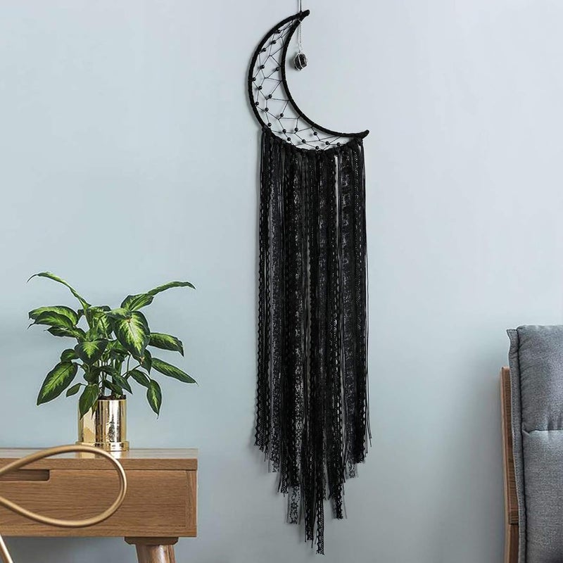 Alynsehom Dream Catcher Black Moon Dream Catchers with Crystal Stone, Handmade Gothic Wall Hanging, Witchy Woven Boho Decor for Bedroom Bohemian Home Decoration Ornament Craft Gift (Black) - Image 5