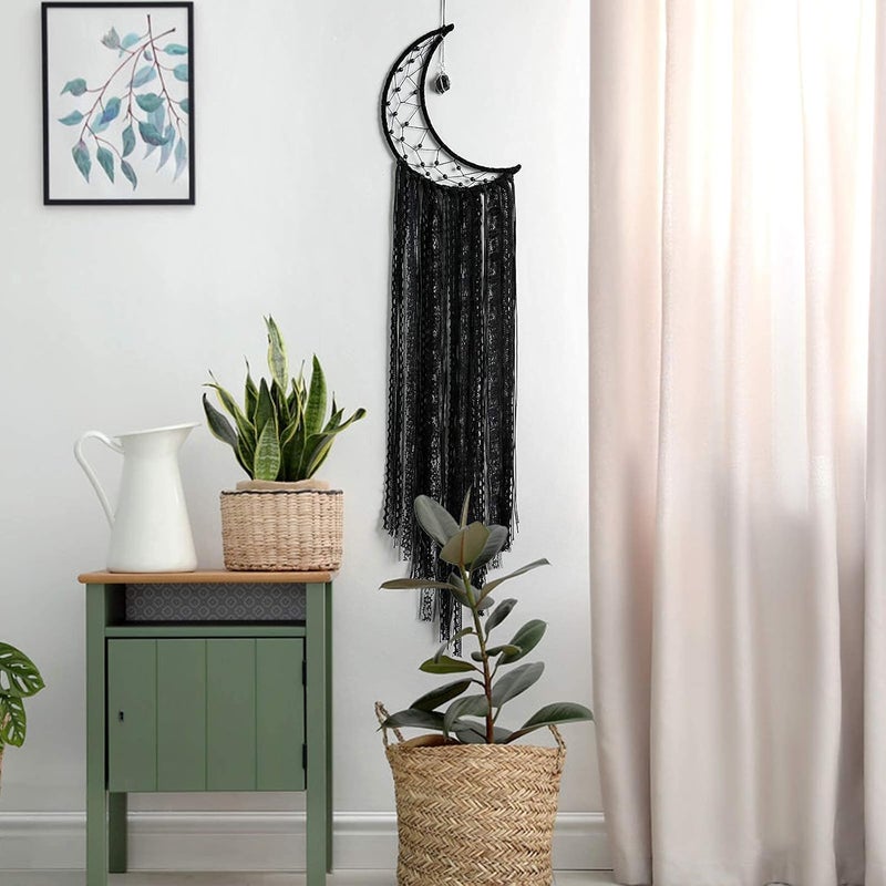 Alynsehom Dream Catcher Black Moon Dream Catchers with Crystal Stone, Handmade Gothic Wall Hanging, Witchy Woven Boho Decor for Bedroom Bohemian Home Decoration Ornament Craft Gift (Black) - Image 1