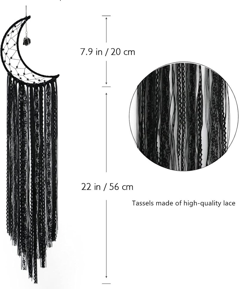 Alynsehom Dream Catcher Black Moon Dream Catchers with Crystal Stone, Handmade Gothic Wall Hanging, Witchy Woven Boho Decor for Bedroom Bohemian Home Decoration Ornament Craft Gift (Black) - Image 4