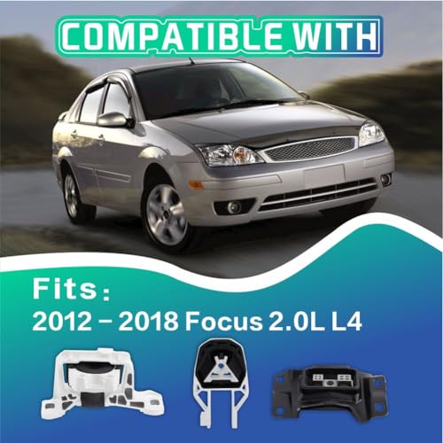 YBDDZH Engine Motor and Transmission Mount Kit Compatible with 2012 2013 2014 2015 2016 2017 2018 Focus 2.0L L4 Engine Replace OE A5646 AV6Z6038A A5612 AV6Z6068A A5520 CV6Z6068A Set of 3 - Image 2