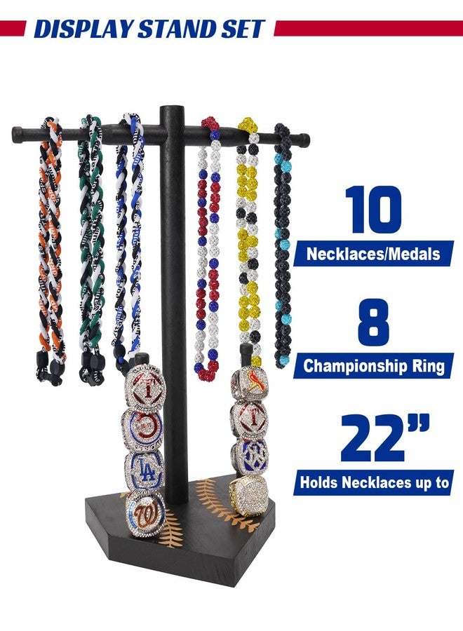 NEXIULT Wooden Baseball & Softball Drip Necklace Organizer Holder, Championship Ring Display, Sports Ring Holder with Necklace Storage, Softball Baseball Gift for Players (Black) - Image 2