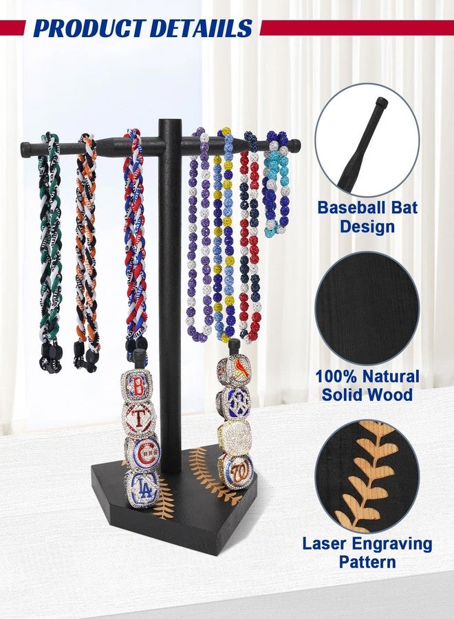 NEXIULT Wooden Baseball & Softball Drip Necklace Organizer Holder, Championship Ring Display, Sports Ring Holder with Necklace Storage, Softball Baseball Gift for Players (Black) - Image 4