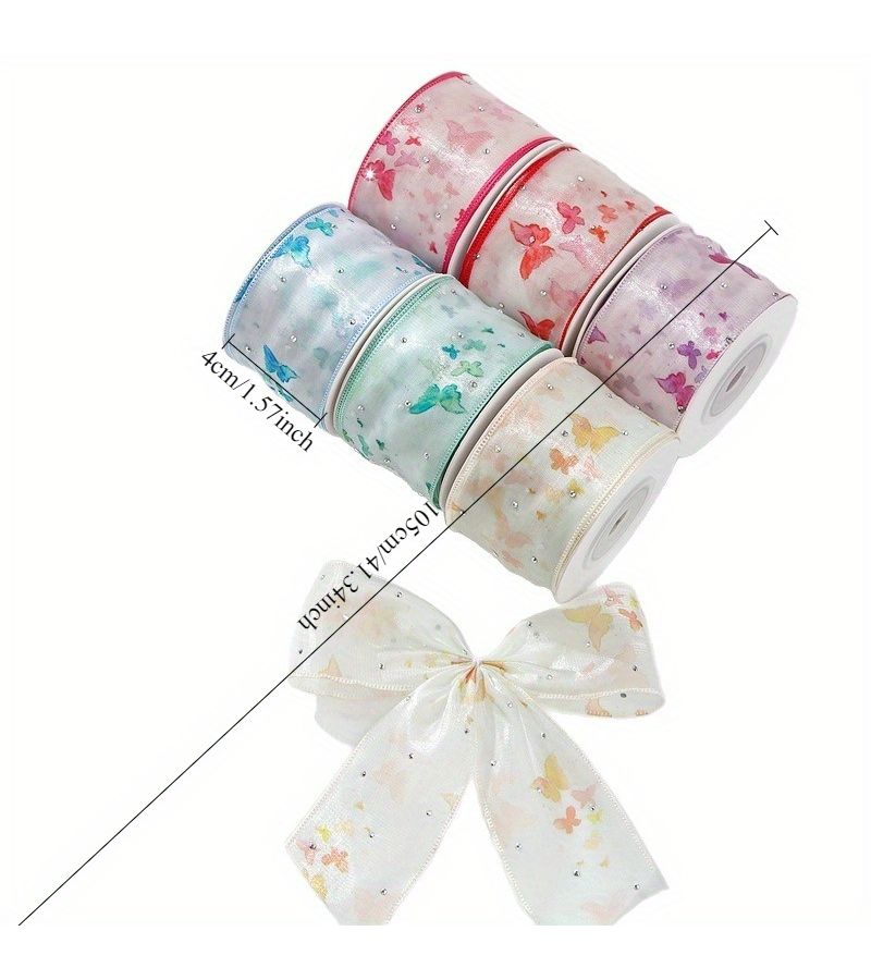 Red Transparent Butterfly Printed Ribbon 1.57x41.34 Inch Hair Bow Gift Packaging - Image 4