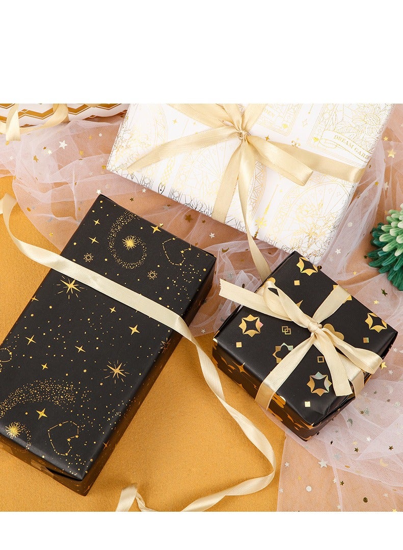 Luxury Gift Wrapping Paper Moon Star Gold Foil Elegant Design Ramadan Gift Box Package 2 Rolls with Ribbon